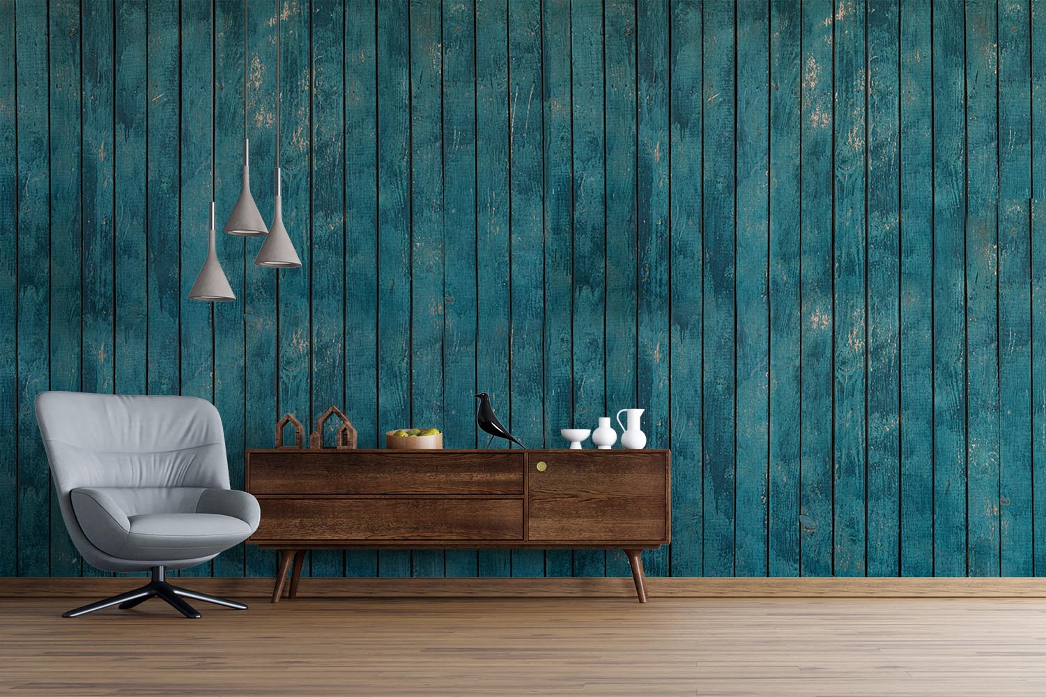 Herdenkings uitglijden Aap Behang Vintage blauwe sloophout planken | Kies uit een ruim aanbod hoge  kwaliteit | TrendingWall