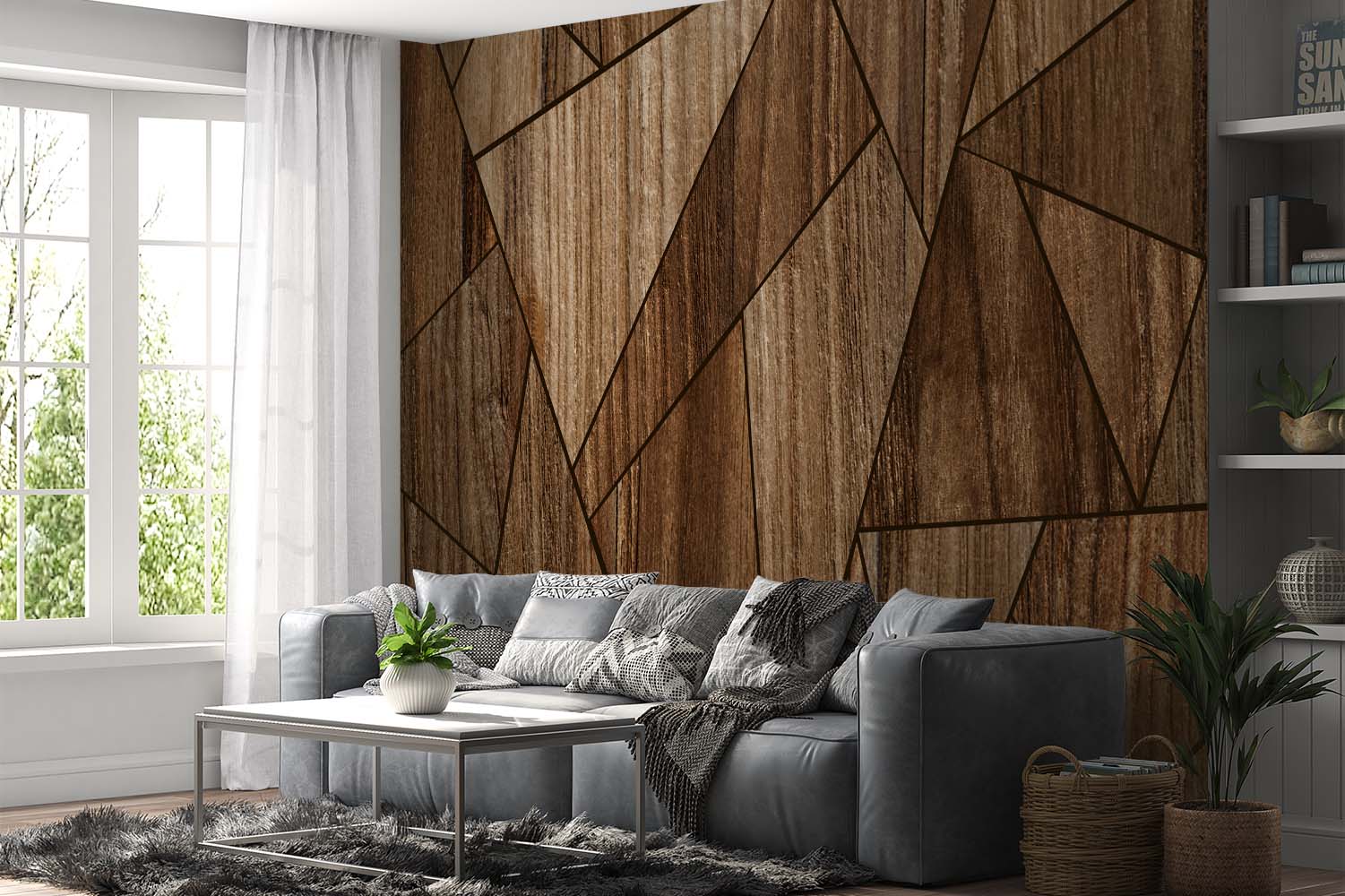 Behang Moderne houten mozaïek gestructureerde muur | Kies uit een ruim aanbod TrendingWall