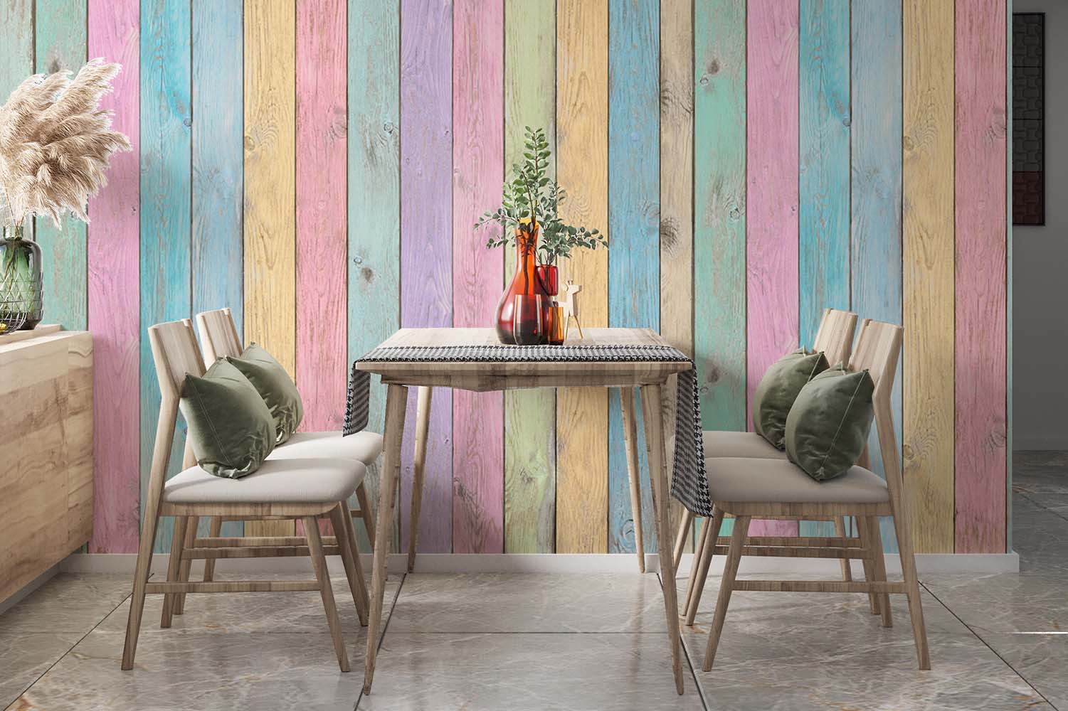 Behang Gekleurde houten planken | Kies uit een aanbod hoge kwaliteit | TrendingWall