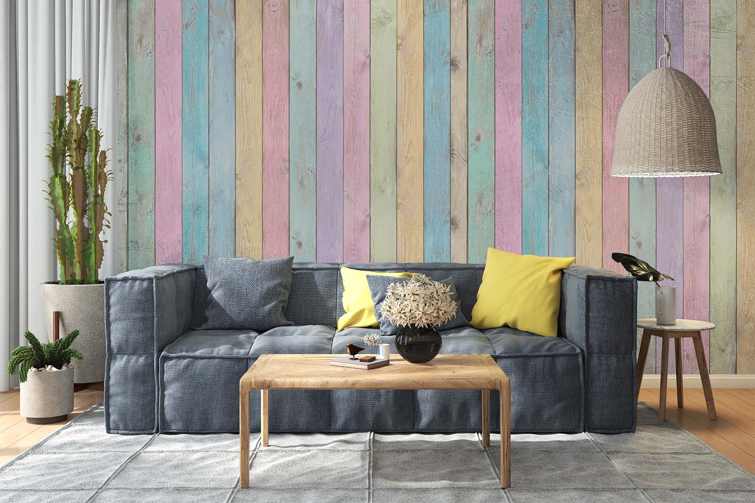 Behang Gekleurde houten planken | Kies uit een ruim aanbod kwaliteit | TrendingWall